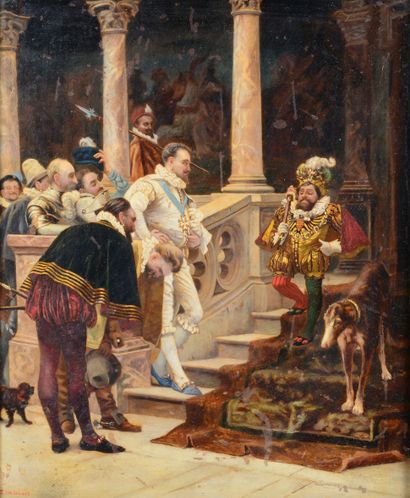Eduardo ZAMACOIS Y ZABALA (1842-1871) 
At the court of the King of Spain
Oil on panel,...