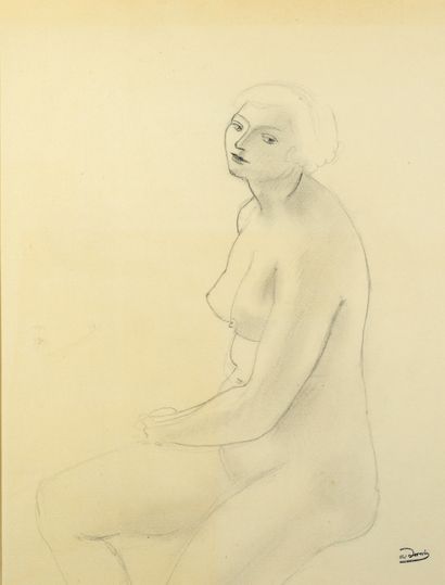 André DERAIN (1880-1954) Portrait of a seated nude woman Black pencil and stump drawing,...
