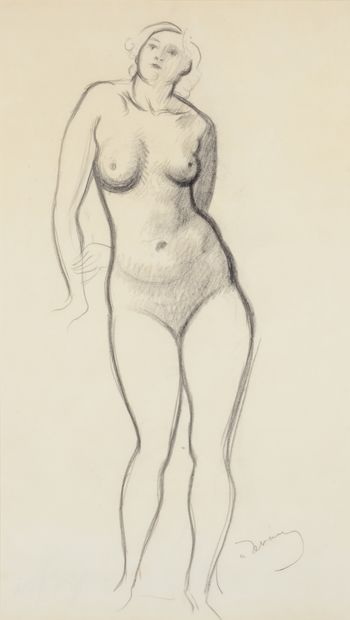 André DERAIN (1880-1954) Femme nue debout les mains derrière le dos Dessin au crayon...
