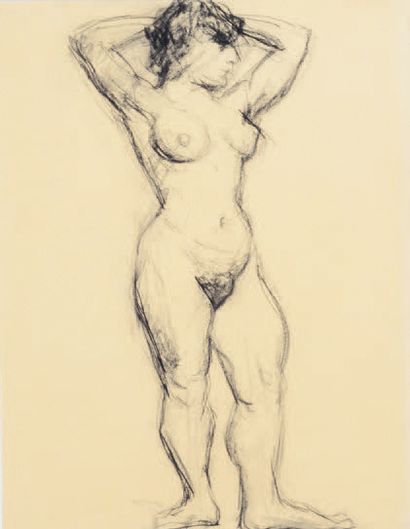 Albert Marquet (1875-1947) Nude standing with both hands behind his head Charcoal...