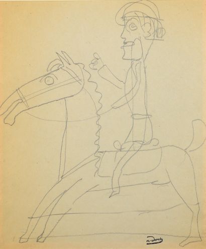 André DERAIN (1880-1954) 
Étude de cavalier
Dessin au crayon noir double face porte...