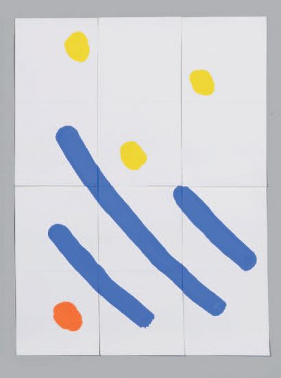 Albert CHUBAC (1925-2008) Composition Gouache en six éléments. 48 x 36 cm l'ense...