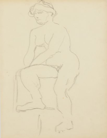 Albert Marquet (1875-1947) 
Modèle nu au tabouret
Dessin au crayon noir.
26,5 x 20...