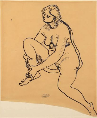André DERAIN (1880-1954) 
Modèle nu posant
Dessin à l'encre sur papier calque contrecollé...
