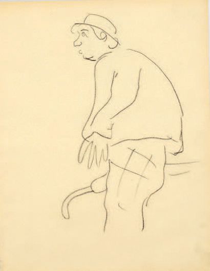 Albert Marquet (1875-1947) The man with the umbrella Black pencil drawing. 26,5 x...