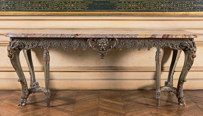 null Important console in moulded, carved, gilded and grey rechampi beechwood; rectangular...