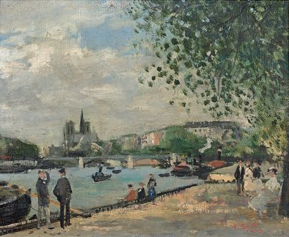 François GALL (1912-1987) 
Paris, les quais de Seine face à Notre-Dame, vers 1951
Huile...