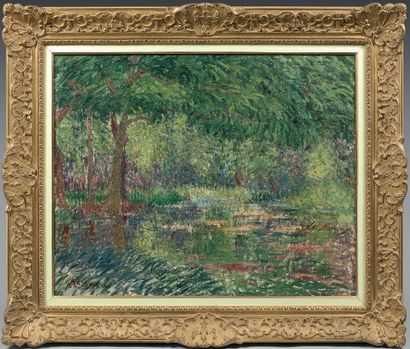 Gustave LOISEAU (1865-1935) 
Les grands arbres en bord de rivière
Huile sur toile,...