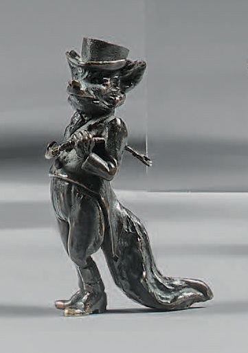 Patrick ALLAIN (XXe siècle) 
Renard veneur
Bronze à patine brun-noir.
Signé «P. ALLAIN»...