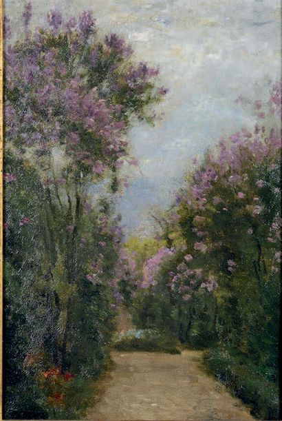 STANISLAS LEPINE (1835-1892) Allée dans un jardin, vers 1872-1875
Huile sur toile.
33...