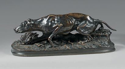 Pierre-Jules Mene (1810-1879) 
Dog at a standstill
Bronze with brown-black patina.
Signed...