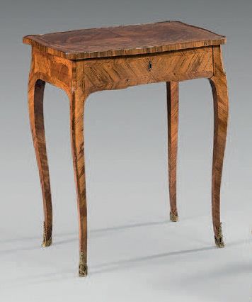 null Small table inlaid with violet wood scrolls on a rosewood background; it opens...