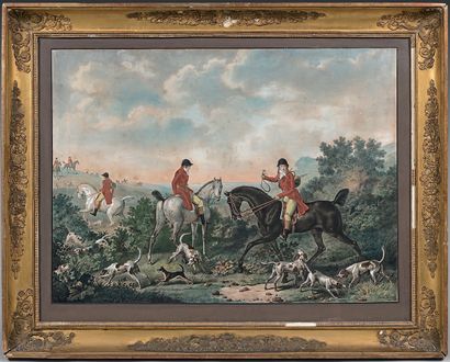 Carle VERNET (1758-1836), d'après 
Scène de chasse à courre Paire de gravures en...