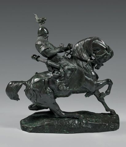 Antoine Louis Barye (1796-1875) 
Guerrier tartare arrêtant son cheval Bronze à patine...