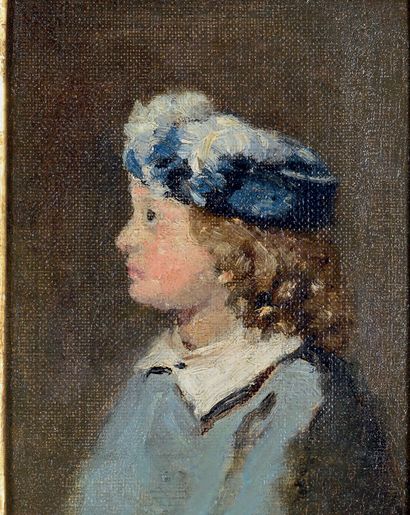 STANISLAS LEPINE (1835-1892) Portrait d'enfants en buste, vers 1878-1880 Deux huiles...