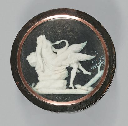 Piat-Joseph SAUVAGE (Tournai, 1744-1818) 
Leda and the Swan Round miniature painted...