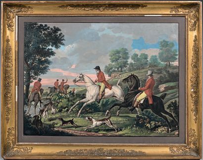 Carle VERNET (1758-1836), d'après 
Scène de chasse à courre Paire de gravures en...