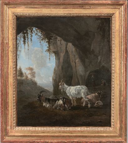 Karel DUJARDIN (Amsterdam, 1626 - Venise, 1678) 
Troupeau de chèvres dans un paysage...