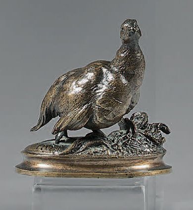 Ferdinand PAUTROT (1832-1874) 
Perdrix
Bronze à patine brune.
Signé en creux sur...