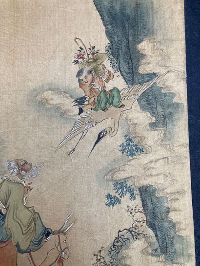 CHINE Deux peintures sur soie peintes en polychromie, l'une représentant bouddha...
