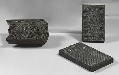 Three wooden printing plates, probably India,...