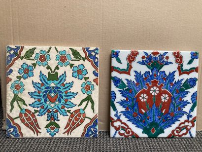  IZNIK Nine ceramic wall tiles with polychrome...