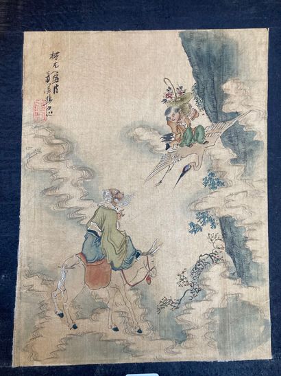 CHINE Deux peintures sur soie peintes en polychromie, l'une représentant bouddha...
