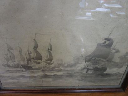 École Française du XIXe siècle 
Bataille navale Plume et encre grise, lavis gris....