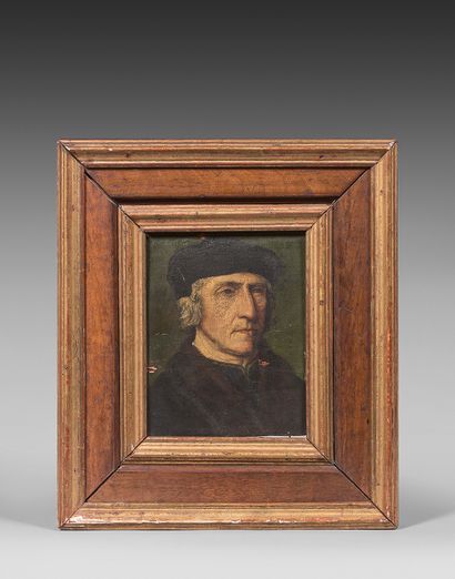 École ALLEMANDE du XIXe siècle 
Portrait of a man with a black hat
Softwood panel,...