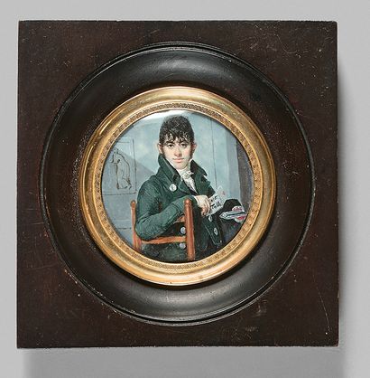 École Française ou italienne du début du XIXe siècle 
Portrait of a man with a letter.
Round...