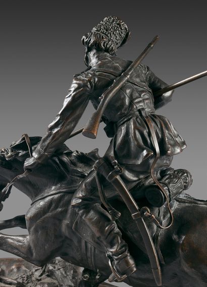Eugène Alexandrovich LANCERAY (1848-1886) 
Cossack galloping.
Bronze with a brown...