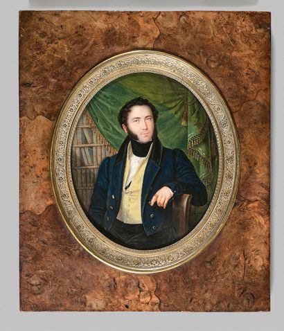 Heinrich Franz SCHALCK (Allemand, 1791-1832) 
Portrait d'homme dans sa bibliothèque.
Grande...