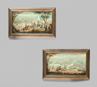 Pierre LENFANT (1704-1787) 
Scenes of battle with King Louis XV, 1771.
Pair of rectangular...