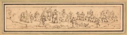 Israel SILVESTRE (Nancy 1621 - Paris 1691) 
Riders crossing a field
Pen and brown...