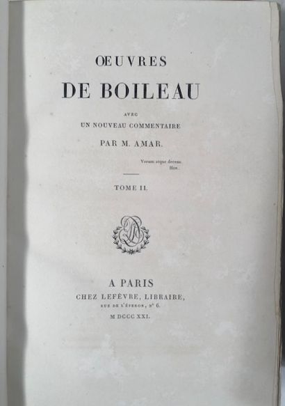 null Boileau Despréaux - Oeuvres avec un nouveau commentaire par M. Amar - à Paris...