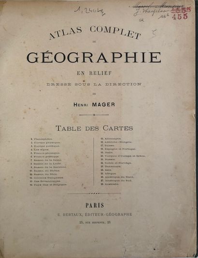 null "Henri Mager - Atlas Complet de Géographie en relief,  - 28 Cartes - E. Bertaux...