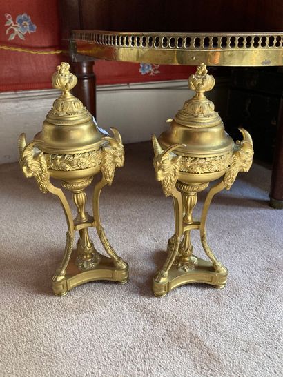 null Paire de cassolettes en bronze doré, en forme d'athénienne

Style Louis XVI

H...