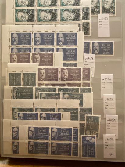 null FRANCE Issues 1940/2000 : Important stock of mint stamps, in blocks, detached...