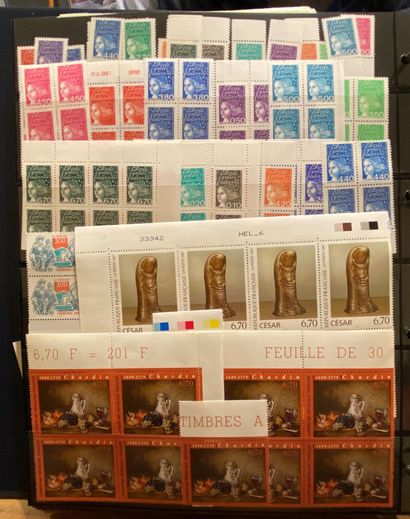 null FRANCE Issues 1940/2000 : Important stock of mint stamps, in blocks, detached...