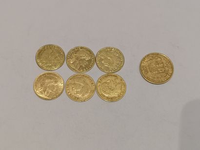 null 
6 pièces de 10 francs or

1 pièce Victoria datée 1864, poids : 7.90 g.

Usures

FRAIS...