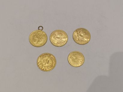 null 
Lot de 5 pièces en or comprenant 

3 pièces de 20 francs or

1 pièce de 20...