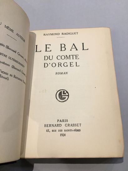 RADIGUET (Raymond). Le Bal du Comte d'Orgel. Paris, Bernard Grasset, 1924.
In-12,...
