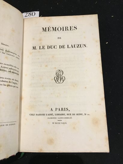 LAUZUN (Armand Louis de GONTAUT DE BIRON, duc de). Mémoires. A Paris, Chez
Barrois...