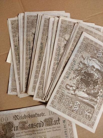 null Lot of 75 banknotes (about) of 1000 mark 1910 Germany.

lot sold as is