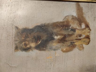 null Dog sitting in front

Oil on canvas signed lower left, illegible

(missing and...