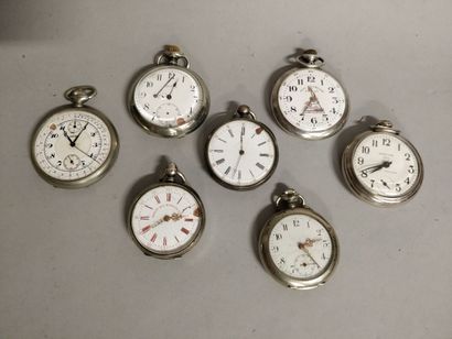 null Lot: 7 pocket watches IN THE STATE, 1 fancy lady's watch with cabochons, 5 commemorative...