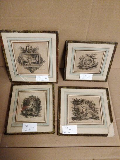 null Lot of 11 framed pieces : 

4 small engravings featuring putti, an elegant woman...