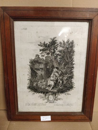 null Lot of 11 framed pieces : 

4 small engravings featuring putti, an elegant woman...