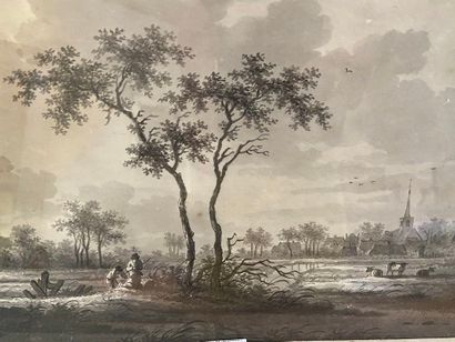 null N. WICART-paysage-encre et lavis, piqures-43,5 x 29,5 cm