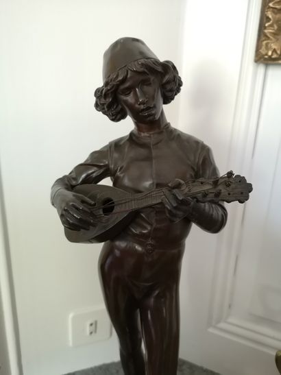 null Dubois. Troubadour. Bronze with brown patina dated 1866. Barbedienne founder....